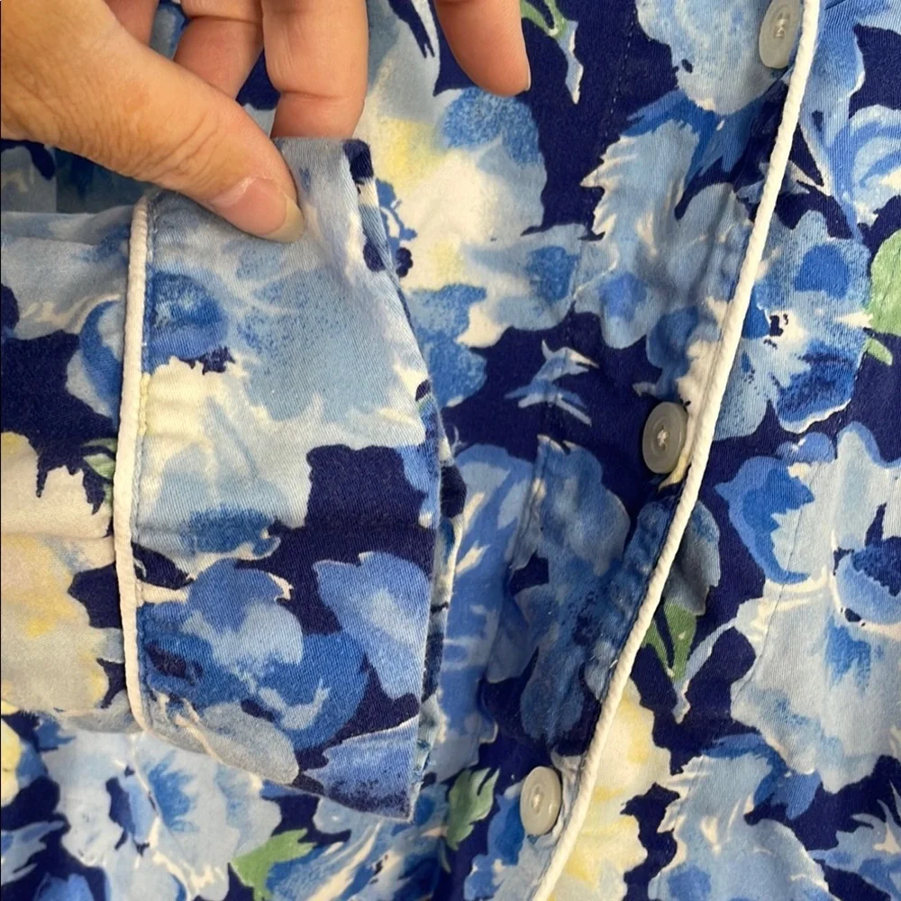 Lauren Ralph Lauren‎ Floral 3/4 Sleeve Notch Collar Long Pants Pajama Set Sz L